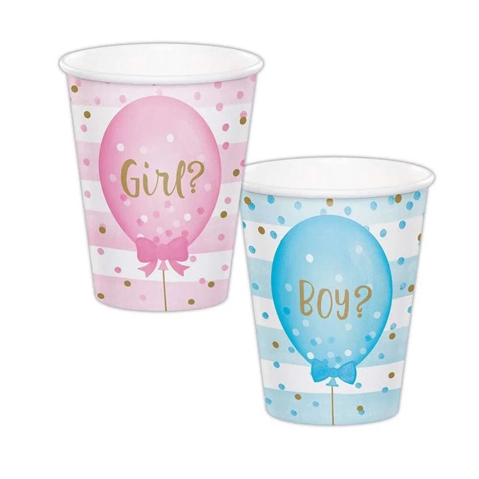 Baby Shower Gender Reveal Party Supplies Girl or Boy? Paper Cups 8Pk Tableware - Image 1 of 1