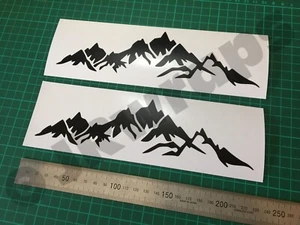 (X2) Mountain Stickers Decals 220x60mm Car Camper Van Motorhome Door Matte Black - Picture 1 of 4