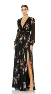 Ieena For Mac Duggal Blumenkleid mit Gürtel und Illusionsärmeln US 4 neu mit Etikett - Bild 1 von 5
