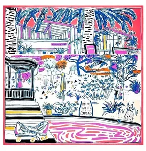 HERMES RAYURES D'ETE CASHMERE & SILK 140 SHAWL IN BLANC/BLEU ROYAL/MULTICOLOR NM - Picture 1 of 12