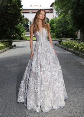 Ashley & Justin Wedding Dress 12 Ivory A-Line Tulle White Sequins Crystals WOW - Image 1 of 4