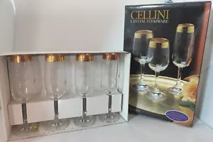 4er Set Cellini Kristall Stielgläser Sektgläser 24 KT Goldrand Italien - Bild 1 von 13
