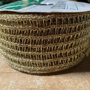 20 YARDS Gold Woven Metal Wire-Edged Ribbon 2 5/8" - Picture 1 of 6