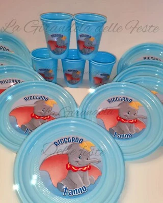 KIT 24pz DUMBO personalizzati PIATTI NOME Festa Party Tavola Compleanno bicchier - Immagine 1 di 3