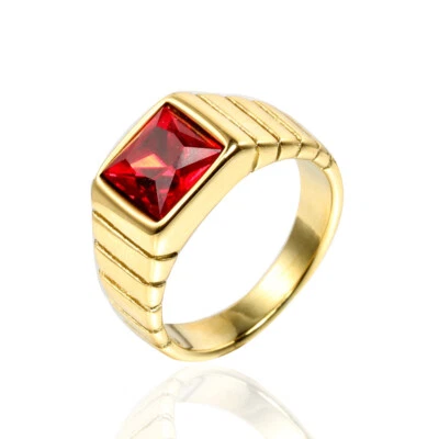 男式女式印章戒指不锈钢诞生石方形石首饰礼物 — 第 1/4 张图片