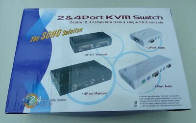 UNBRANDED 4 PORT PS/2 KVM SWITCH BOX AND CABLES - RETAIL BOXED – BNIB - Image 1 of 4
