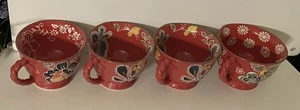 4er Set Yokohama Studio handbemalte Becher Tassen mit 3D Pisteln und erhabenen Blumen - Bild 1 von 10