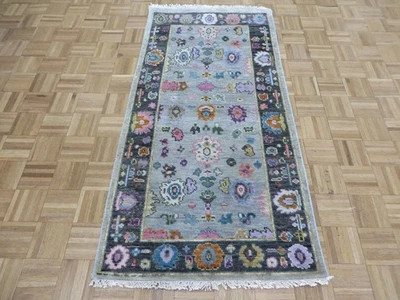 3 x 6 Runner Hand Knotted Gray Colorful Oushak Oriental Rug G13052 - Image 1 of 4