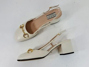 Gucci Cream Leather Horsebit Slingback Heels Pumps Shoes Size 37.5 - Picture 1 of 6