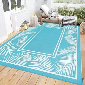 Waterproof Outdoor Rug 9x12ft Reversible Boho Plastic Straw Patio Deck Camping - Picture 1 of 5