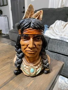 1966 Indianer Häuptling Kopf Statue, Gips, ~10,5" - Bild 1 von 11