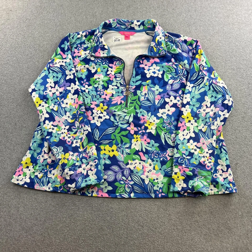 Sudadera Lilly Pulitzer Mujer XXL Azul Floral Patrón Popover Cuarto Cremallera Foto 1 de 4