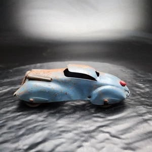 Vintage 1930s Marx Car Toy Pressed Steel Blue Coupe w/ Wood Wheels 6" 🚗 - Picture 1 of 5