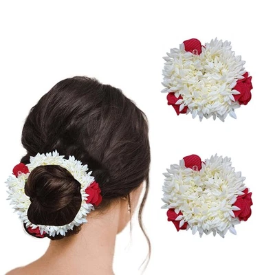 Lote de 2 Bandas para el Cabello Gajra Flores Mogra Rosa Roja Artificial AN4 Foto 1 de 4