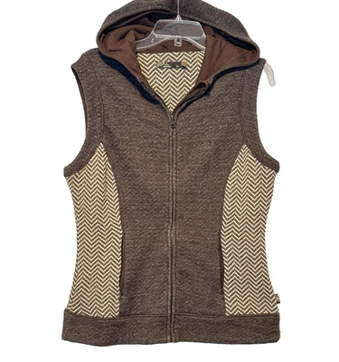 Chaleco con Capucha PrAna Mezcla de Lana Talla XL Marrón Espiga Cremallera Completa Bolsillos LEER Foto 1 de 4