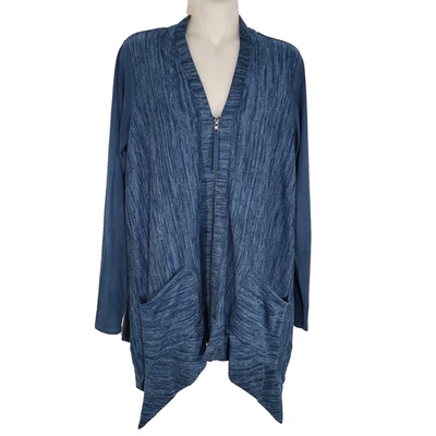 LOGOTIPO por Lori Goldstein Cardigã de Malha com Detalhes de Camurça Artificial Tamanho XS Blue Lake - Imagem 1 de 4