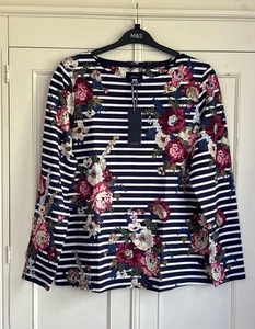 Joules Women’s Long Sleeve Harbour Top ~ Size 16 Navy Floral Stripe ~ Brand New - Picture 1 of 5