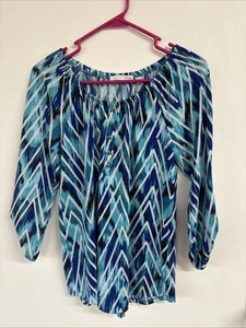 Damenbluse Notations 3/4-Ärmel Rollriegel Größe Small blau mehrfarbig Chevron - Bild 1 von 13