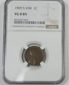 1909-S VDB Lincoln/Wheat Ears reverse Cent CERTIFIED NGC VG 8 BROWN 1c - Picture 1 of 4