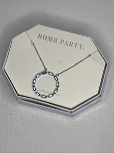 Bomb Party Tell Me Everything Necklace Blue Topaz CZ Rhodium Plating RBP4384  - Picture 1 of 5