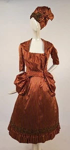 1880’S VICTORIAN FRENCH REVOLUTION BASTILLE DAY BUSTLE DRESS W TIPPED CAP - Picture 1 of 9