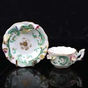 Coalport Encrusted Cup Saucer Miniature Antique Porcelain c1850 - Picture 1 of 10