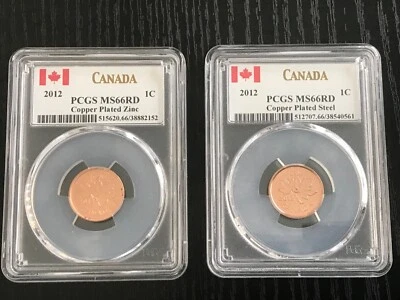 2012 CANADA CENT PCGS MS66 RD ZINC & STEEL TWO COIN SET LAST YEAR RARE - Image 1 of 2