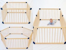 Kiddy Cots 3 in 1 Delux 6 Panel Link 100 Wooden Playpen Child Pet Safety Yard