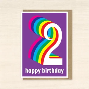 2nd birthday card, boy, girl, rainbow, Australian made, blank, with envelope - Foto 1 di 6