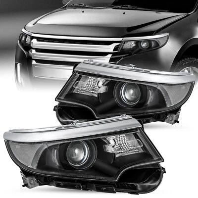 Halogen Model For 2011 2012 2013 2014 Ford Edge Black Pair Headlight Headlamp - Image 1 of 4