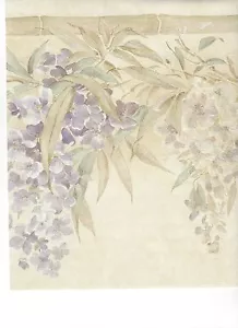 Lavender Satin Wisteria Floral on Cream Wallpaper Border ONB55931 - Picture 1 of 1