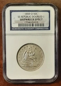 1859-O Seated Liberty Half● Historisches SS Republik Schiffswrack Stück●NGC zertifiziert● - Bild 1 von 3