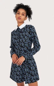Cider ROSE PRINT COLLAR MINI DRESS Long Sleeve Knit Dress - Size S - NWT - Picture 1 of 11