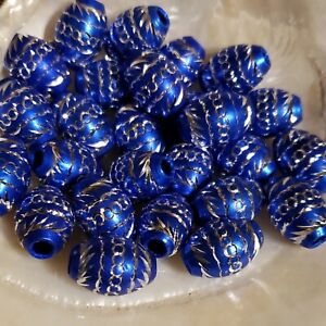Aluminum Beads Bright Blue with Silver Accents Crafts Jewelry Making 25 Pieces 