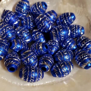 Aluminum Beads Bright Blue with Silver Accents Crafts Jewelry Making 25 Pieces - Picture 1 of 9