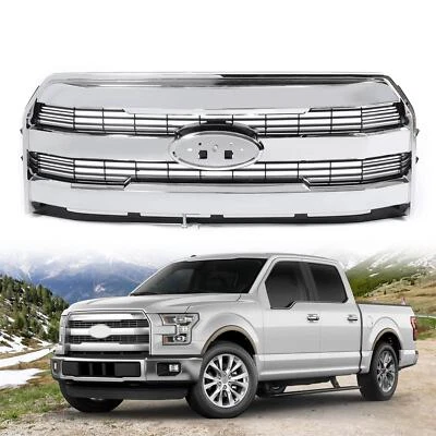For Ford F150 F-150 2015 2016 2017 Front Upper Grille Grill W/O Camera Chrome - Image 1 of 4