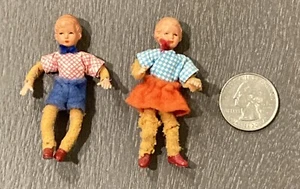 AS IS Vintage CACO Doll Lot German Dollhouse Miniatures Boy Girl Twins 2.25” - Picture 1 of 6