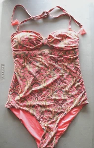 Orange Paisley pattern Halter Swimsuit with keyhole front F&F size 12 - Picture 1 of 4