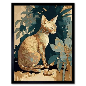 Devon Rex Cat with Flower Pattern Fur Framed Wall Art Picture Print 12x16 - Picture 1 of 30