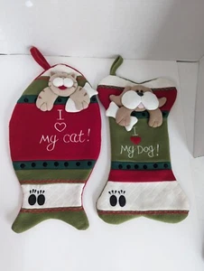 Santa's Best 3D Embroidered I Love My Cat & Dog Embellished Polyester Stockings - Picture 1 of 9