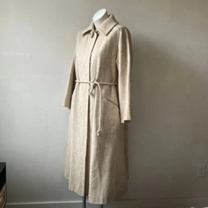 Sears Fashions | Vintage Oatmeal Off White Wool Belted Trench Coat - Picture 1 of 11