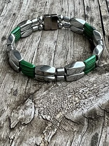 Herren Damen Magnet Silber MALACHIT Hämatit Armband Fußkettchen 2-reihige Therapie - Bild 1 von 5