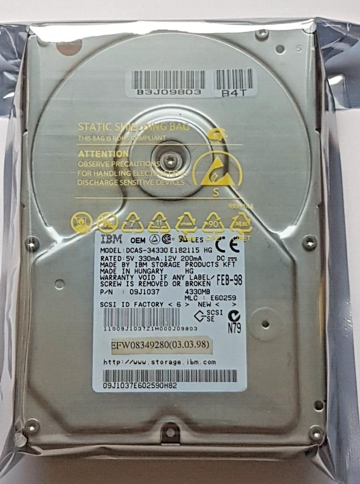 4.3 GB IBM DCAS-34330 E182115 Pn 09J1037 5400rpm SCSI 68pin 3,5 " Hard Drive New - Image 1 of 1