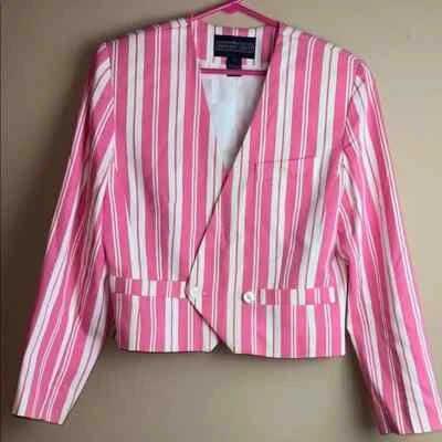 Blazer vintage para mujer Herman Geist rosa y blanco a rayas talla 8 Foto 1 de 4