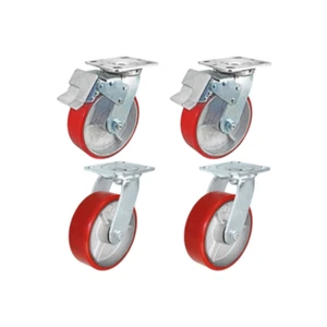 6" x 2" Total Lock Caster Set of 4 - 2 Total Locking Swivel & 2 Plain Red PCI - Picture 1 of 9