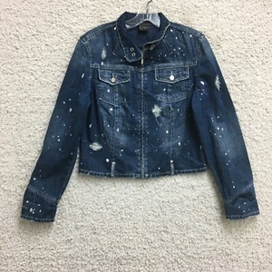 FUBU The Collection Jacket Large Blue Denim Casual Jeans Crop Full Zip Womens L - Picture 1 of 13
