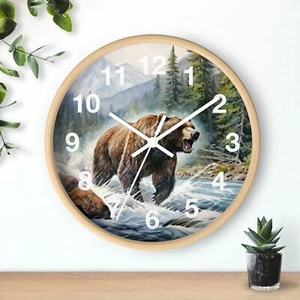 Yellowstone Grizzlybär Ganzholz Uhr Wildtiere Tier Kunst Malerei Berge - Bild 1 von 19