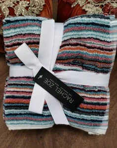 Rachel Zoe STRIPED RAINBOW WASHCLOTHS set 4 stripes Bath Spa Collection NEW - Picture 1 of 3