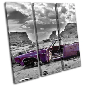 Decayed Grunge Desert Car Purple Urban TREBLE CANVAS WALL ART Picture Print - Picture 1 of 1