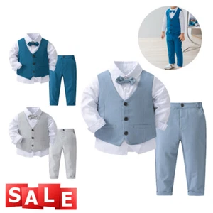Baby Toddler Boys Gentleman Suit Bow Tie Dress Shirt Vest Pants Wedding Outfit - Picture 1 of 46